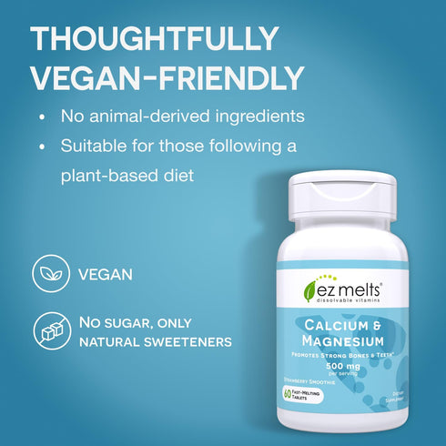 EZ Melts Dissolvable Calcium & Magnesium Supplement with Vitamin D3, Sugar-Free, 1-Month Supply...