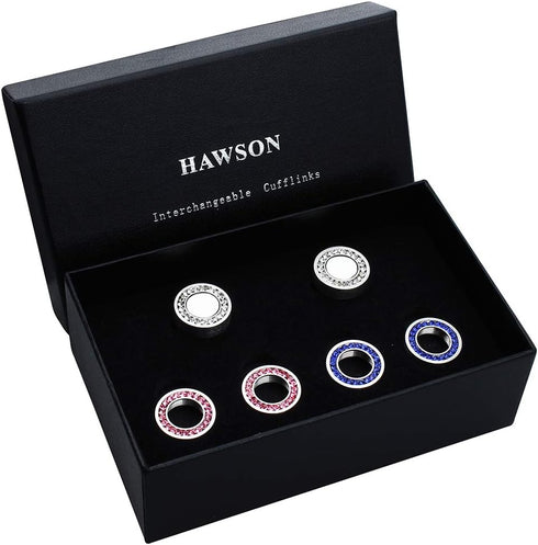 Mens Cufflinks for Tuxedo Shirts with 3 Pairs Removeable Crystal Cap Crystal for Men - Pack in a Elegant Box...
