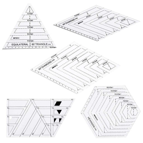 ERIOKK 5Pcs Creative Grids Quilting Templates Set,Drafting Triangles 45 60 Degree Rhombus Longarm Square Sewing Rulers Free Motion Fabric Ruler Ra...