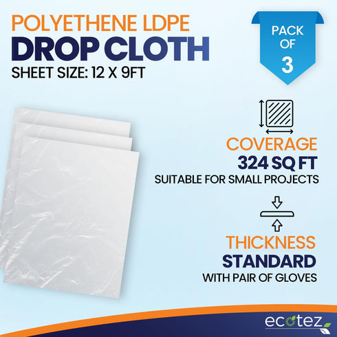 3 Pack 12 x 9 ft Extra Large Painter’s Plastic Drop Cloth Painting Sheet-Light & Durable Dust Cover-Clear Plastic Sheet-Plastic Sheeting-Plastic C...