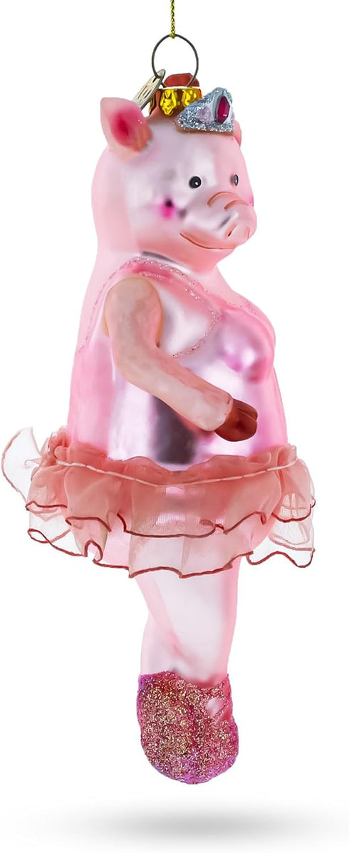 Graceful Pig Dancing Ballet Blown Glass Christmas Ornament...