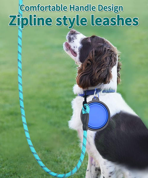 Dog Leash 10FT Thick Durable Nylon Dog Rope - Comfortable Padded Handle Reflective Rope Dog Leash for Medium Large Dogs with Collapsible Pet Bowl ...