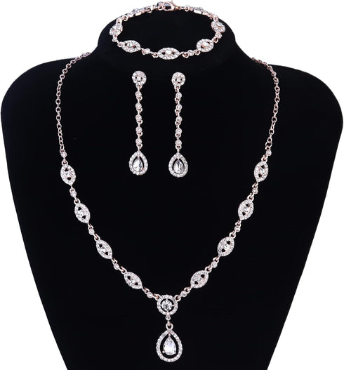YADOCA Wedding Bridal Jewelry Set For Women Silver Prom Costume Jewelry Sets Rhinestone Crystal Teardrop Necklace Earrings Bracelet Bridesmaid Jew...