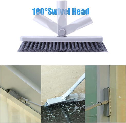 Grout Brush with Long Handle - Heavy Duty Grout Cleaner Brush for Tile Floors, Swivel Stiff Bristles Grout Scrubber Cleaning Tool, Floor Scrub Bru...