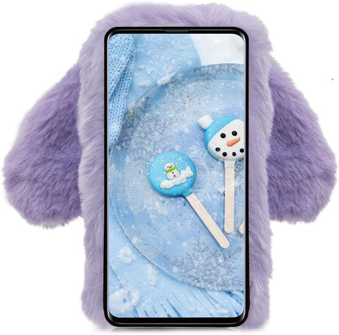 for Samsung Galaxy A51 Case, Aearl Rabbit Fur Ball Case,Luxury Cute 3D Homemade Diamond Winter Warm Soft Furry Fluffy Fuzzy Bunny Ear Plush Purple...