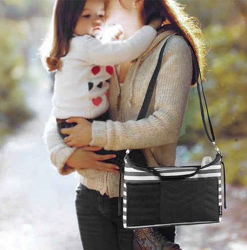 Baby Stroller Organizer Bag for Mom also Converts to a Stylish Shoulder Bag | BONUS Changing Pad | TWO Cup Holders | Mesh Pocket for iPhones, iPad...