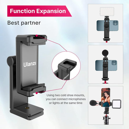 ULANZI ST-22 Phone Tripod Adapter Mount, Adjustable Cell Phone Holder with 2 Cold Shoe, Universal Smartphone Clamp, Vertical Horizontal Bracket fo...