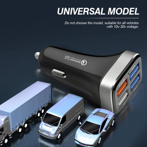USB Car Charger Adapter, 4 Ports QC3.0 Cell Phone Fast Charger, Multi-Port Smart Quick Charger, Auto Charge Adapter for Cigarette Lighter, Compati...