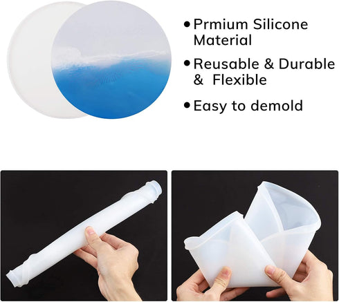 Gartful Resin Tray Mold- 11.8 inch, Large Silicone Tray Mold, Resin Dish Mold, Round Serving Tray Mold for Epoxy Resin Casting, Resin Service Boar...