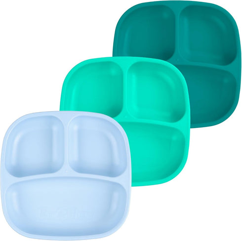 Re-Play Toddler Plates with Dividers - Deep-Walled 3 Compartments Divided Plates for Kids - Dishwasher & Microwave Safe - Made in USA - Set of 3-7...