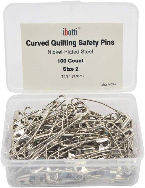 Curved Safety Pins for Quilting, Basting Pins, Size 2, 100-count...