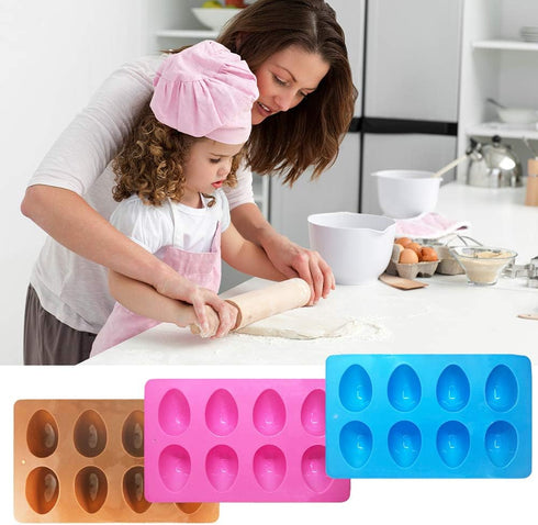 SENHAI 3 Pcs Egg Shape Silicone Molds, 8-Cavity Food-grade Baking Mold for DIY Cake Decoration,Chocolate, Pastry, Muffin, Bread, Ice Cube, Soap - ...