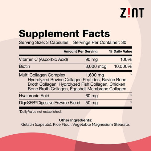 Zint Multi Collagen Pills - Collagen Supplements for Hair, Skin, Nails & Joint Health - Hydrolyzed Collagen Supplement with Type I, II, III, V, X ...
