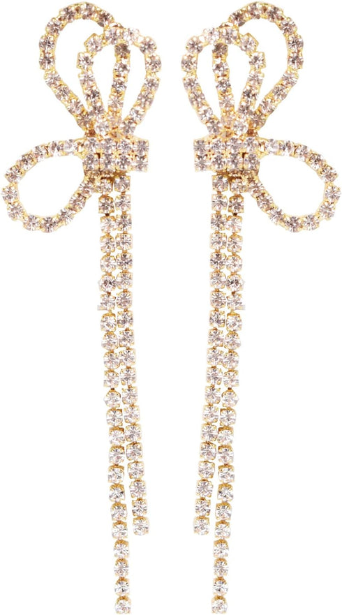 925 silver Crystal Bow Stud Earrings Fashion Ladies Tassel Rhinestone Earrings Hypoallergenic for Sensitive Ears...