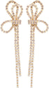 925 silver Crystal Bow Stud Earrings Fashion Ladies Tassel Rhinestone Earrings Hypoallergenic for Sensitive Ears...