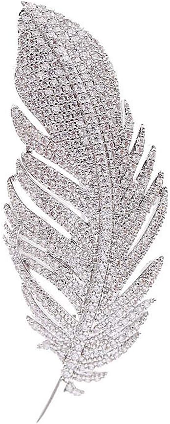 Rhinestone Feather Brooches Pin for Women Men Fashion Crystal Delicate Leaf Brooch Lapel Pins Elegant Dress Accessories Jewelry Boutonniere Corsag...