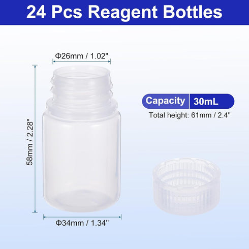 PATIKIL 24 Pcs 30ml Reagent Bottles, PP Wide Mouth Round Bottles with Screw Cap for Lab Water Reagent Liquids Solid Sample Storage Seal, Transpare...