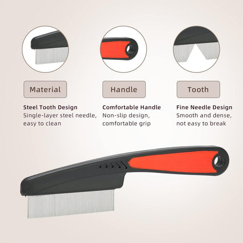 Flea Comb, Dandruff Comb, Multifunction Stainless Steel Fine Tooth Comb Nit Removal Hair Comb Cat Dog Pet Grooming Scalp Flea Comb, Easy to Hold...