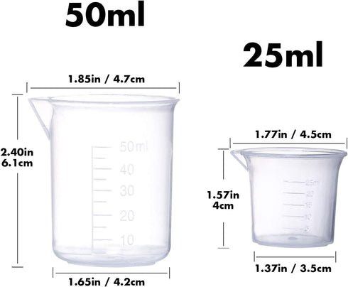 Plastic Beaker Set, 5 Sizes Low Form Measuring Graduated Griffin Polypropylene Beakers in 500 ml, 250 ml, 100 ml, 50 ml, 25 ml for Laboratory, & S...