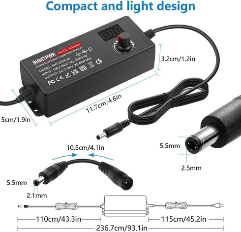 SHNITPWR Universal AC to DC Adapter 3V ~ 24V 2A 48W Switching Power Supply 3V 5V 6V 9V 12V 15V 18V 19V 20V 24V 1A 1.5A 2 Amps Adjustable AC/DC Con...