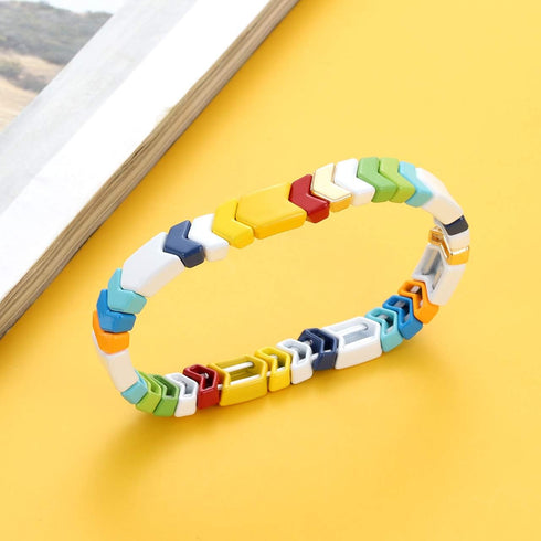 LENOOCLE Rainbow Enamel Tile Bracelet Colorful Enameled Beaded Stretch Bracelet Stackable Color-Block Strand Bracelet Set for Women Men...