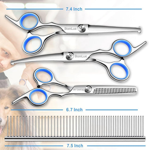 6 in 1 Professional Stainless Steel 4CR Safety Round Tip Dog Grooming Scissors, Anti-Rust Shears Cat Grooming Scissors Pet Kit, Thinning Straight ...