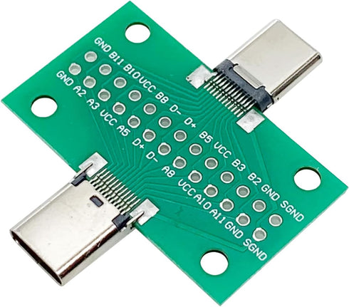 2pcs USB 3.1 Type C Male to Female Test Board with PCB Board 24 Pins 2.54 mm Double Sided Connector Socket for Data Line Wire Cable Transfer...