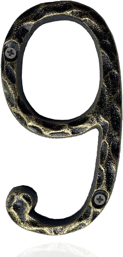 5.6 Inch House Numbers, Cast Iron Hammered Mailbox Number/Home Address Number/Brass Number 9...