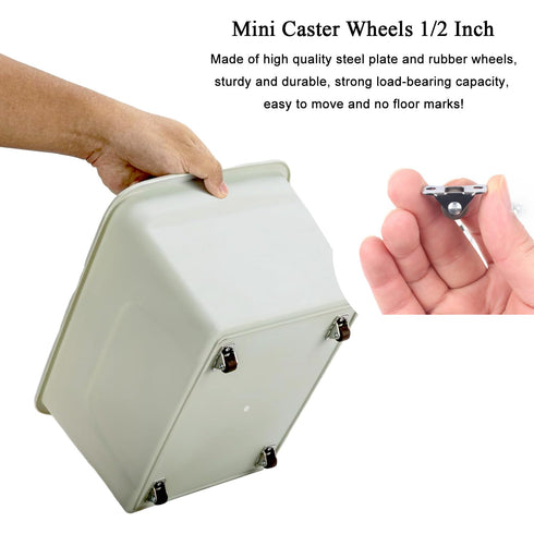 Mini Caster Wheels 0.5 Inch Low Profile Fixed Casters with Screws, Steel Top Plate, Self Adhesive Tiny Rubber Caster Wheels for Rolling Small Appl...