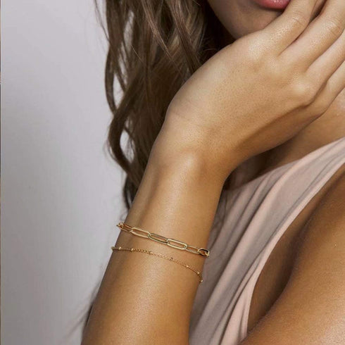 Dainty Gold Bracelets for Women, 14K Gold Plated Adjustable Layered Bracelet Cute Evil Eye Oval Chain Pearl Bar Turtle Gold Bracelets for Women Je...