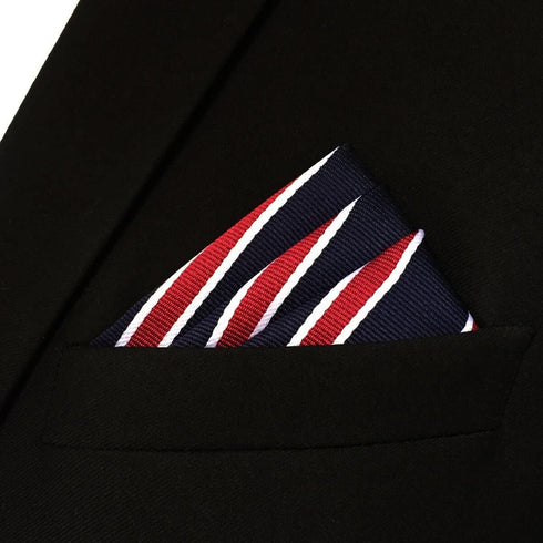 S&W SHLAX&WING Striped Pocket Square for Mens Suit Jacket Blue and Red...