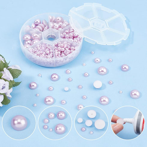 PH PandaHall Purple Flatback Pearls, 690pcs Half Round Pearl Beads 6 Sizes Purple Pearls Faux Pearl Cabochon Beads for DIY Scrapbook Phone Case We...