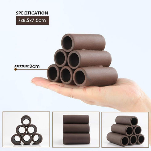 Aquarium Cave Handmade Brown Ceramic Shelters - Shrimp and Small Fish Habitat, Breeding Tube, Hiding cave - Hideaway Pipes Reduce Stress, Encourag...