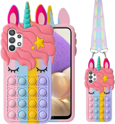 for Samsung Galaxy A32 5G Cartoon Fun Kawaii Cute Silicone Bubble Button Decompression case Designed for The Galaxy A32 5G Phone case(Rainbow)...