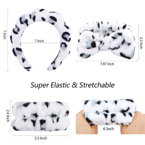 VELSCRUN 6 Pack Spa Headband, Makeup Headband, Face Wash Headband, Skincare Headbands, Black White Leopard Sponge Hair Band Bow Tie Spa Headband f...