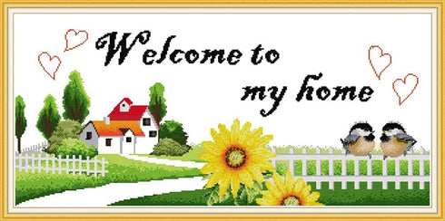 Amiiba Stamped Cross Stitch Kits, Quotes Welcome to My Home DIY 11CT 33.8x17.3 inch (Home)...