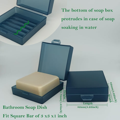 Soap Holder 2 Pack, Shower Bar Case Fit Dr Squatch Soap, Waterproof Travel Soap Container with Lid, Square Bathroom Soap Dish Box for Camping, Gym...