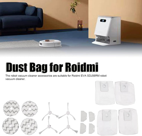 Sweeping Robot Accessories Vacuum Cleaner Replacement Compatible for Roidmi EVA SDJ06RM Sweeping, Include 4 Dust Bag, 4 Filters, 4 Side Brush and ...
