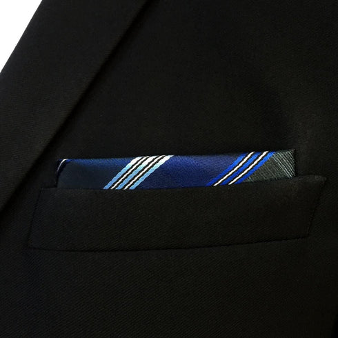 S&W SHLAX&WING Blue Mens Pocket Square Handkerchief Striped for Suit...