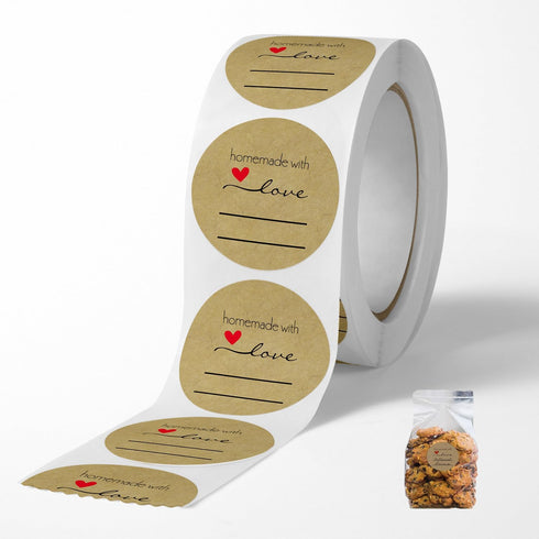 1000PCS Homemade with Love Stickers,1 Inch Small Round Kraft Baking Stickers Label Stickers for Baked Goods Packaging Jam, Jelly Jar Canning Bottl...