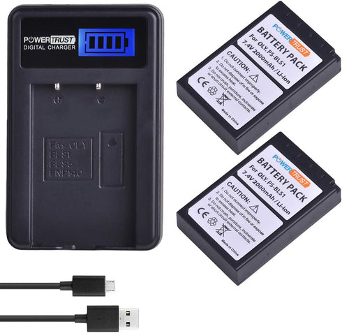 2Pack PS-BLS1 BLS 1 BLS1 BLS-1 Li-ion Batteries and LCD USB Charger for Olympus E-PL1 E-P1 E-P2 EP3 EPL3 Evolt E400 E410 E420 E450 E620...