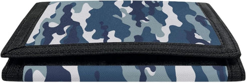 Blue Camo Print Kids Wallet for Boys Girls Teens Trifold Canvas Wallet for Men Women Army Camouflage Wallets Credit Card Holder...