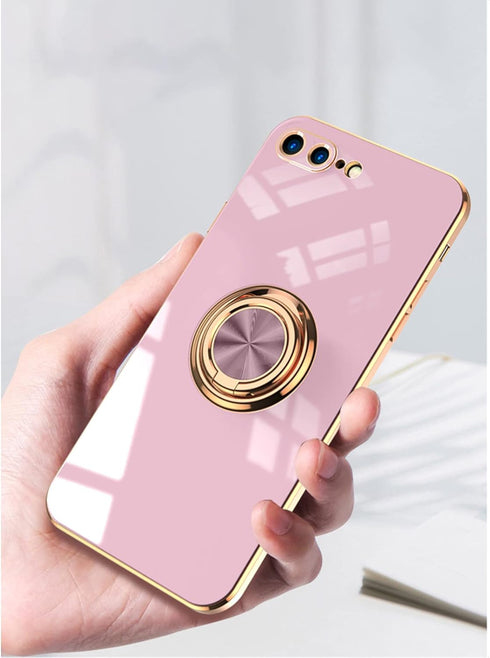 aowner for iPhone SE 3/SE 2/iPhone 8/7 Ring Holder Case Shiny Plating Rose Gold Edge with 360 Degree Rotation Kickstand for Women Girls Slim Soft ...