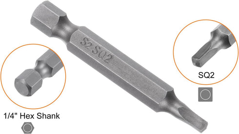 2pcs SQ2 Square Screwdriver Bit 1/4" Hex Shank 2" Length Magnetic Security Screw Driver Power Tool...