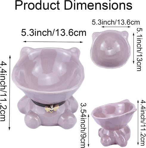Ceramic Raised Cat Bowls for Indoor Cats Cute Elevated Cat Food Bowls 5.4 Inch Wide Whisker Friendly Purple Cat Water Bowl Dishwasher and Microwav...