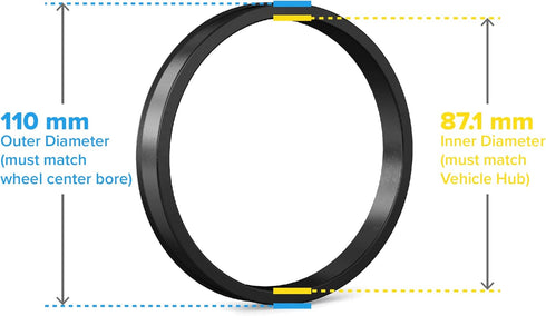 Hubcentric Rings (Pack of 4) - 87.1mm ID to 110mm OD - Black Poly Carbon Plastic Hubrings Hub - Compatible with Ford Lincoln with 87.1mm Vehicle H...