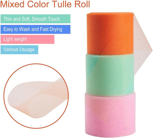 BENECREAT 12 Roll 300 Yards/900FT Rainbow Tulle Fabric Rolls Netting Fabric 2" by 25 Yard Spool for Wedding Party Decoration, DIY Craft, Veil Sewi...