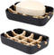 Bamboo Wooden Soap Dishes for Bathroom Bar Soap Holder Shower Soap Holder Sink Deck Bathtub Shower Tray (Two Pieces Black)...