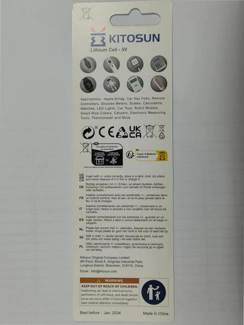 KITOSUN CR2025 Batteries 3V Lithium Cell - 3 Volt CR 2025 Coin Button Lithium Battery Replacement for Mazda Mercedes Car Key Fob Remote Control LE...