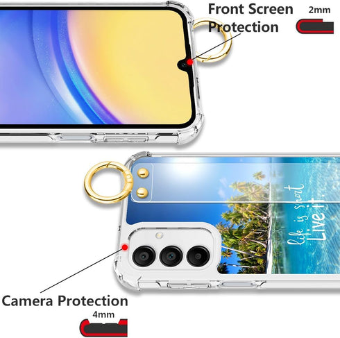 OOK Wrist Strap Case for Samsung Galaxy A15 5G with Kickstand, Seabeach Wristband Crystal Shockproof Protection Phone Case for Women Girls Clear C...